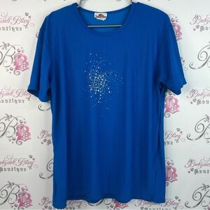 Superline USA tshirt firework rhinestone pattern diamond 💎 shoulder pads top